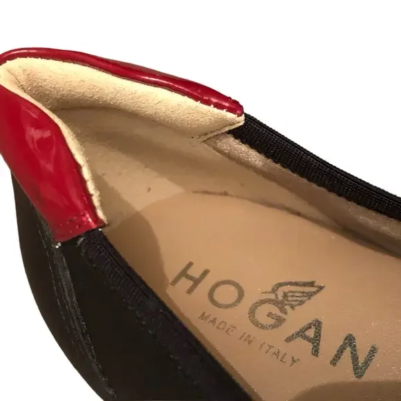 Hogan Block Heel Pumps Black with Red Cap Toe Leather and Patent 2" heel size 38 - Picture 2 of 15